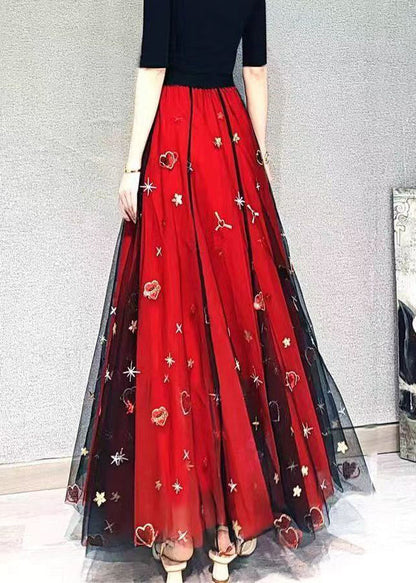 Red Heart Sequins Exra Large Hem Tulle Skirts Spring