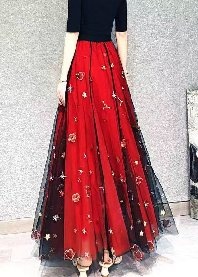 Red Heart Sequins Exra Large Hem Tulle Skirts Spring