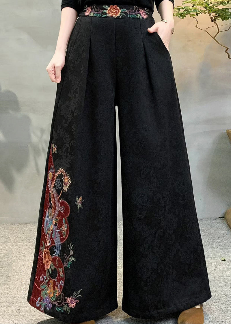 Red Jacquard Pockets Warm Fleece Pants Winter
