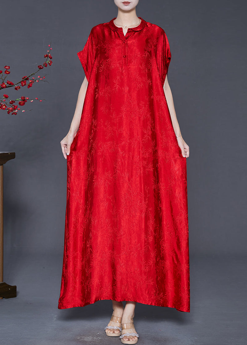 Red Jacquard Silk Robe Dresses Oversized Summer