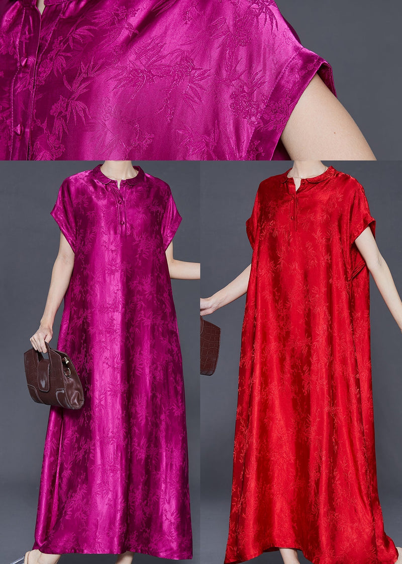 Red Jacquard Silk Robe Dresses Oversized Summer