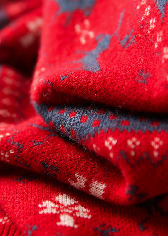 Red O-neck Brief Loose Fall Sweater