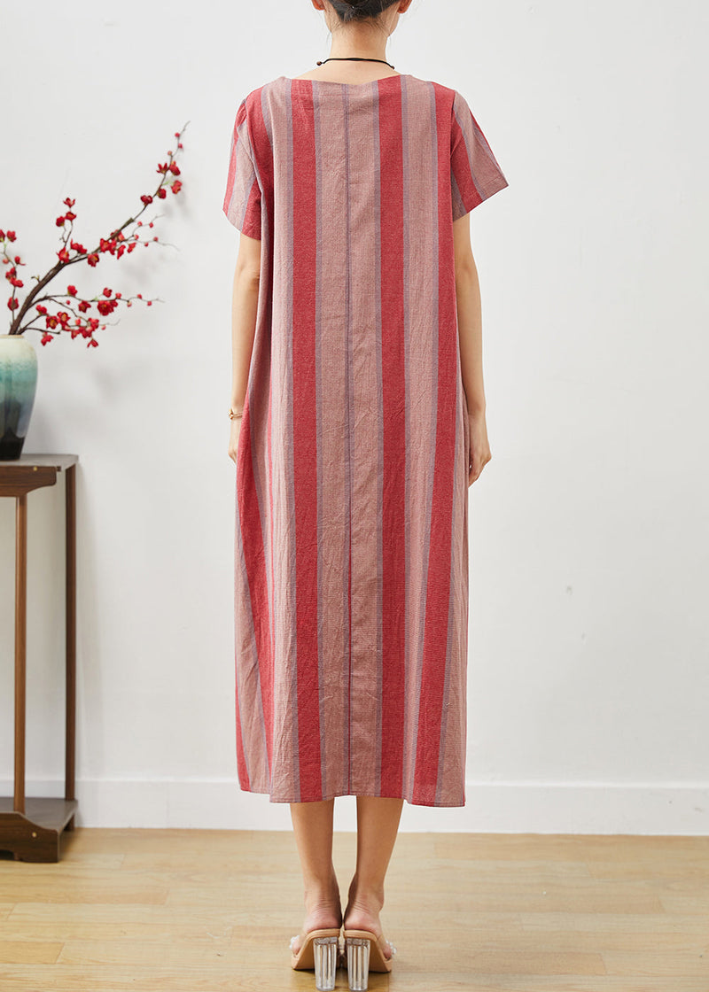 Red Oversized Striped Cotton Robe Dresses Summer