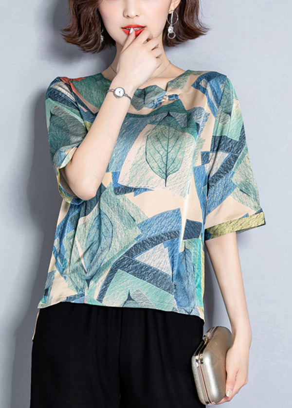 Red Print Oversized Low High Design Silk Top Summer