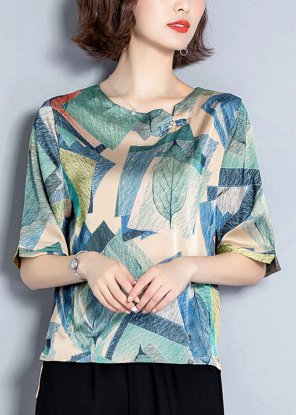 Red Print Oversized Low High Design Silk Top Summer