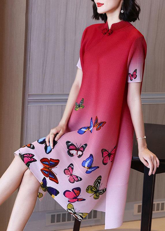 Red Print Butterfly Side Open Summer Robe Dresses