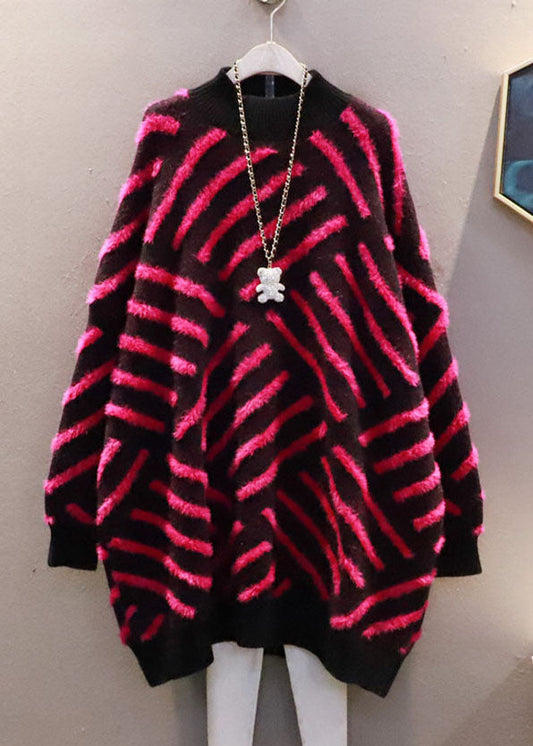 Rose Asymmetrical Striped Oversized Knit Sweater Dress Winter