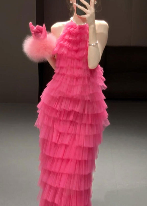 Rose Backless Pleated Dresses Sleeveless