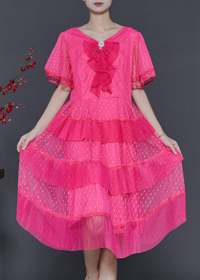 Rose Dot Patchwork Tulle Mid Dress Summer