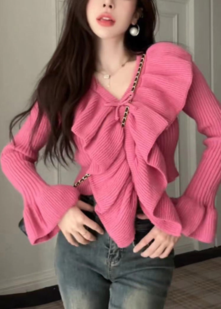 Rose Ruffled Patchwork Cotton Knit Sweaters Spring