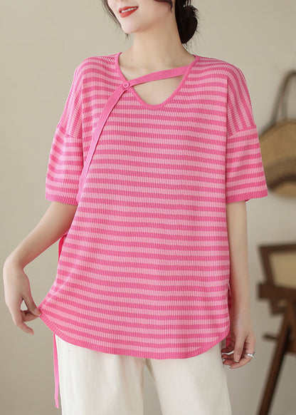 Rose V Neck Striped Knit Top Summer