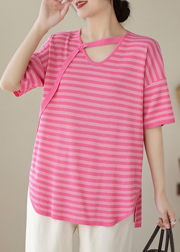 Rose V Neck Striped Knit Top Summer