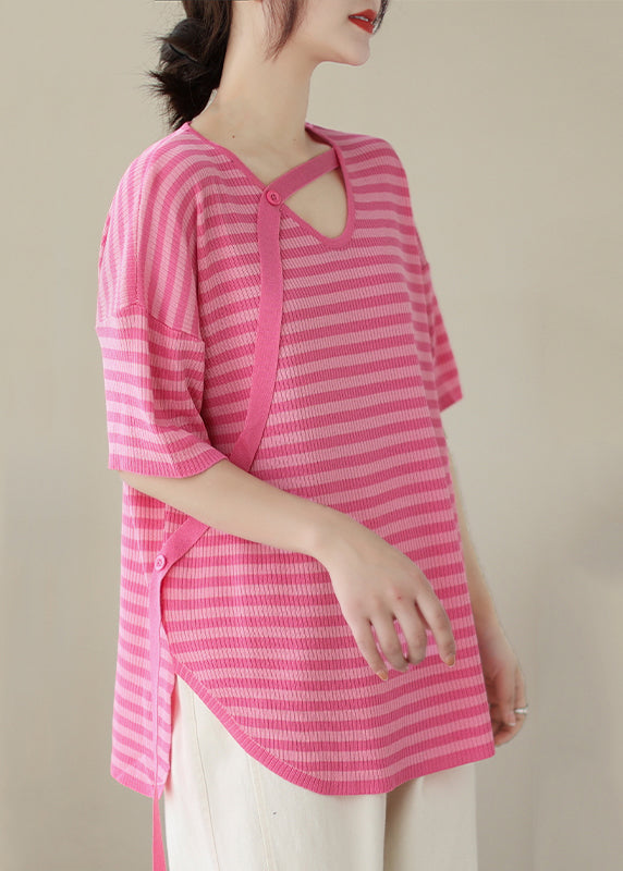 Rose V Neck Striped Knit Top Summer