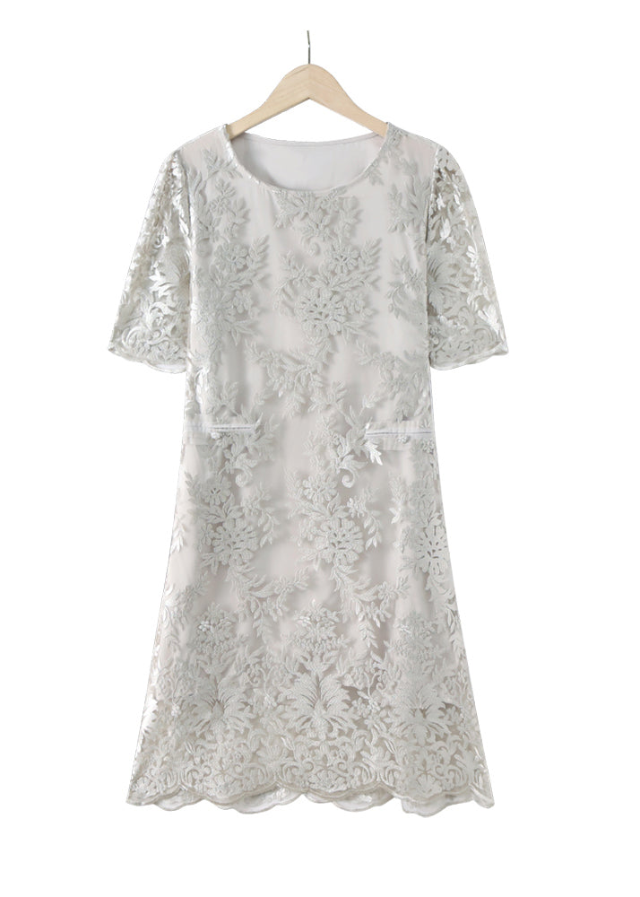 Silvery Jacquard Silk Maxi Dresses Summer