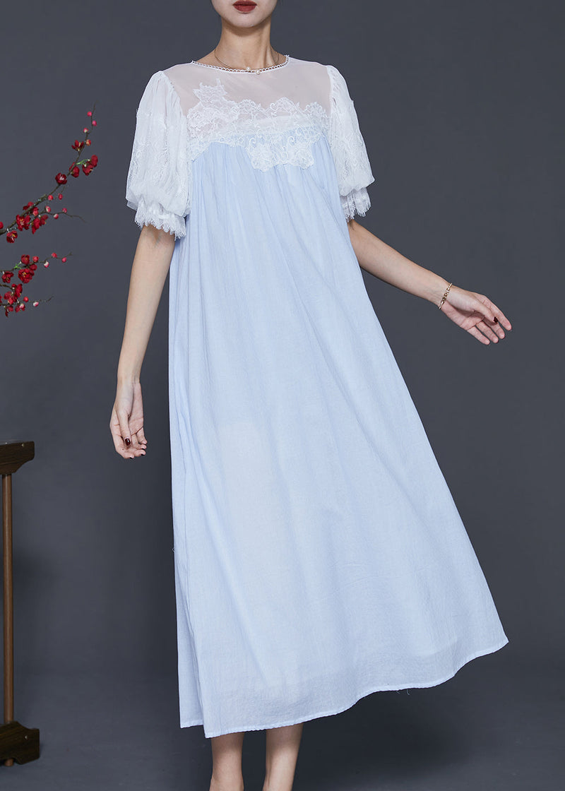 Sky Blue Embroidered Patchwork Chiffon Vacation Dresses Summer