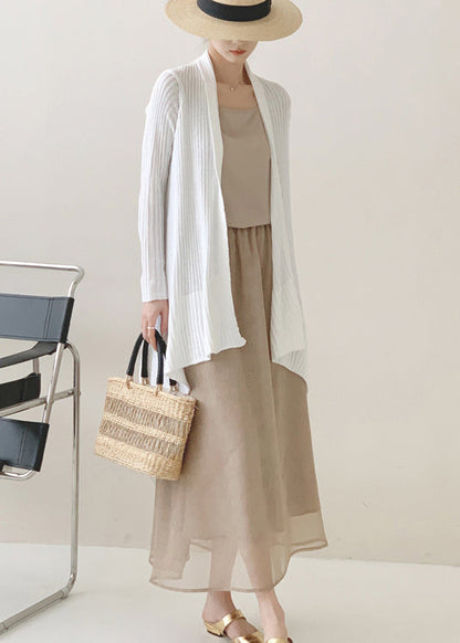 Tea Green Asymmetrical Ice Silk Knit Cardigan Spring