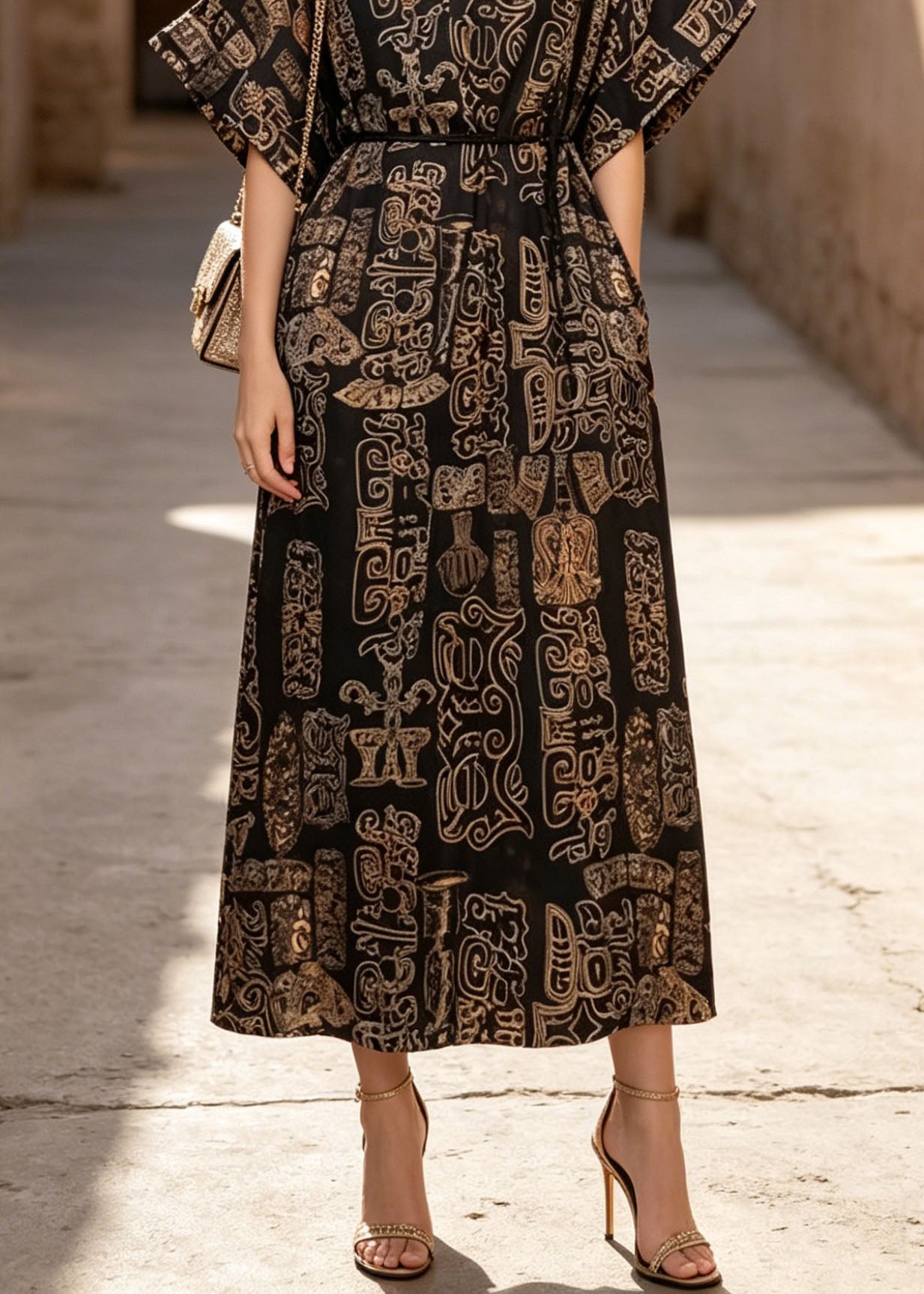 V Neck Print Pockets Cotton Dresses Summer