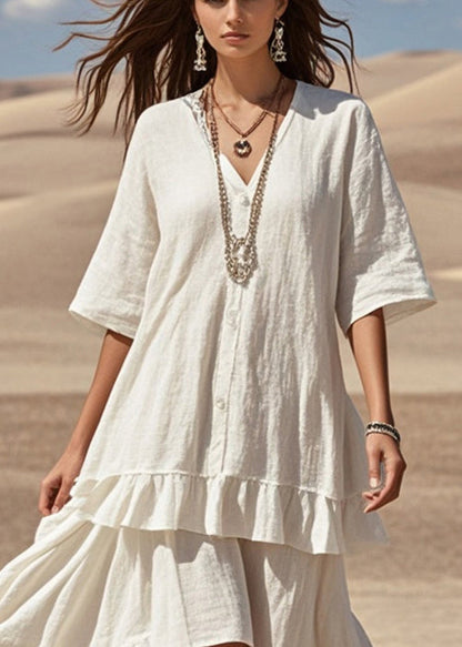 White Asymmetrical Patchwork Cotton Holiday Dress Summer