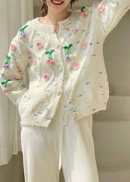 White Button Knit Cardigans Spring