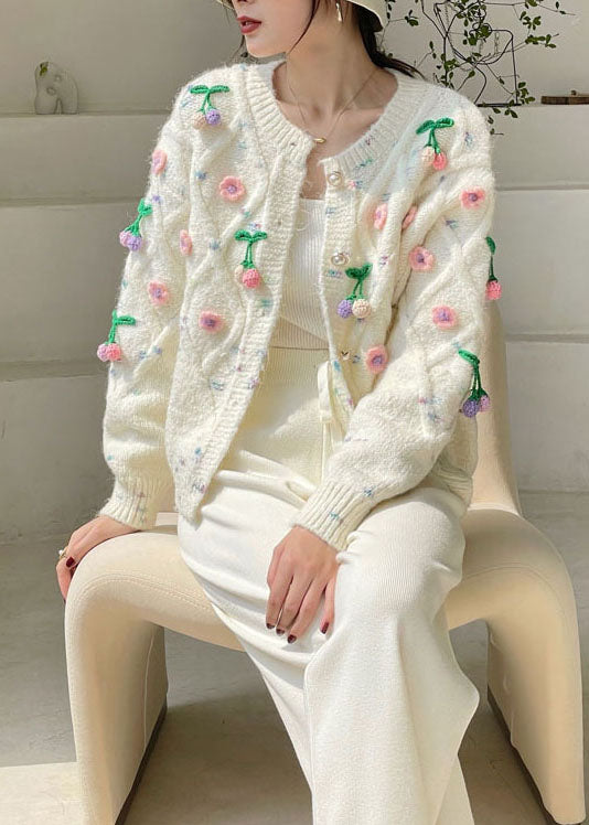 White Button Knit Cardigans Spring