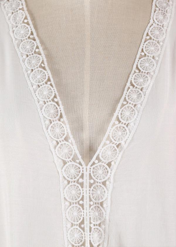 White Patchwork Hollow Outkimono Robe Summer Maxi Dress