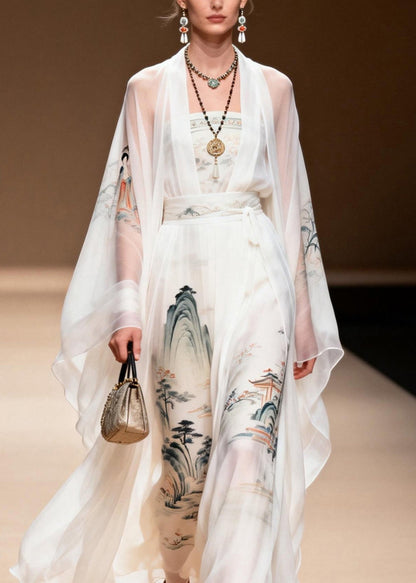 White Print Chiffon Two Pieces Set Summer