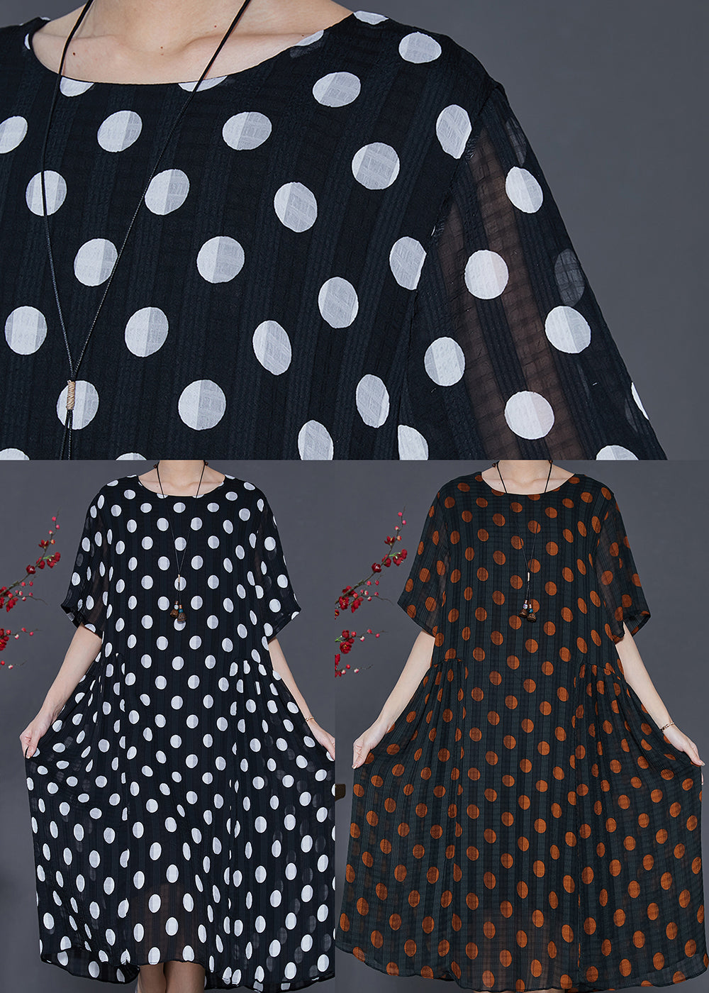 White Round Dot Oversized Chiffon Holiday Dress Summer