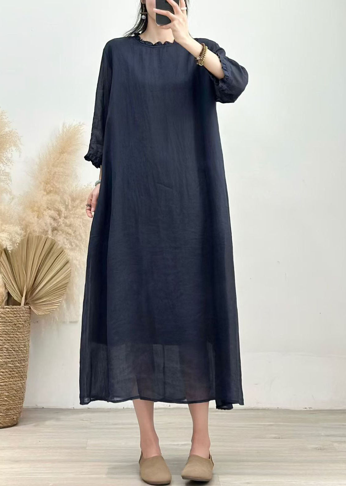White Ruffled Patchwork Linen Dresses Summer