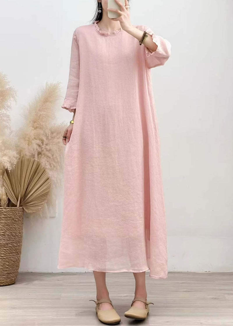 White Ruffled Patchwork Linen Dresses Summer
