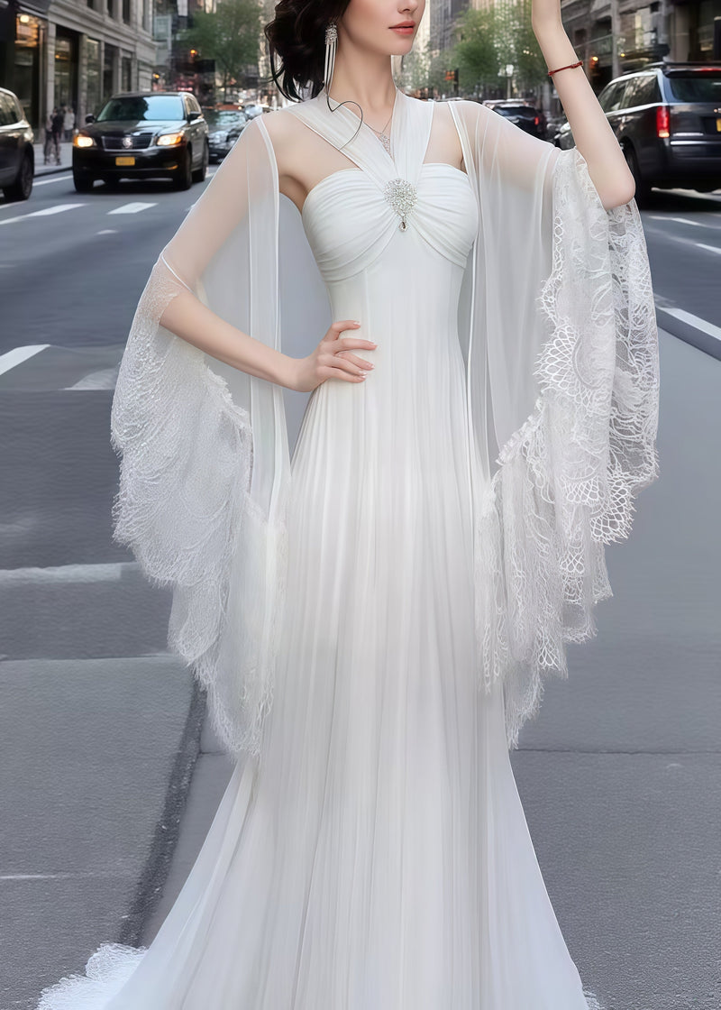 White Silm Fit With Shawl Tulle Vestidos Dresses Summer