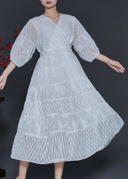 White V Neck Patchwork Chiffon Vacation Dresses Summer