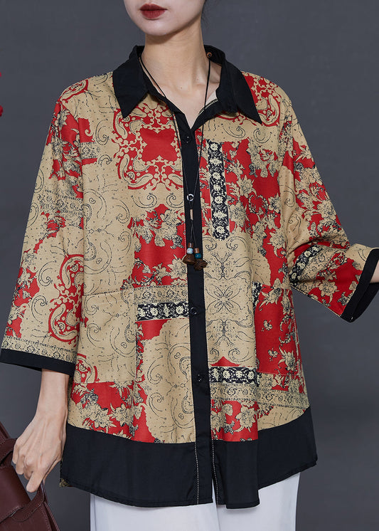 Yellow Oversized Patchwork Print Chiffon Shirt Spring