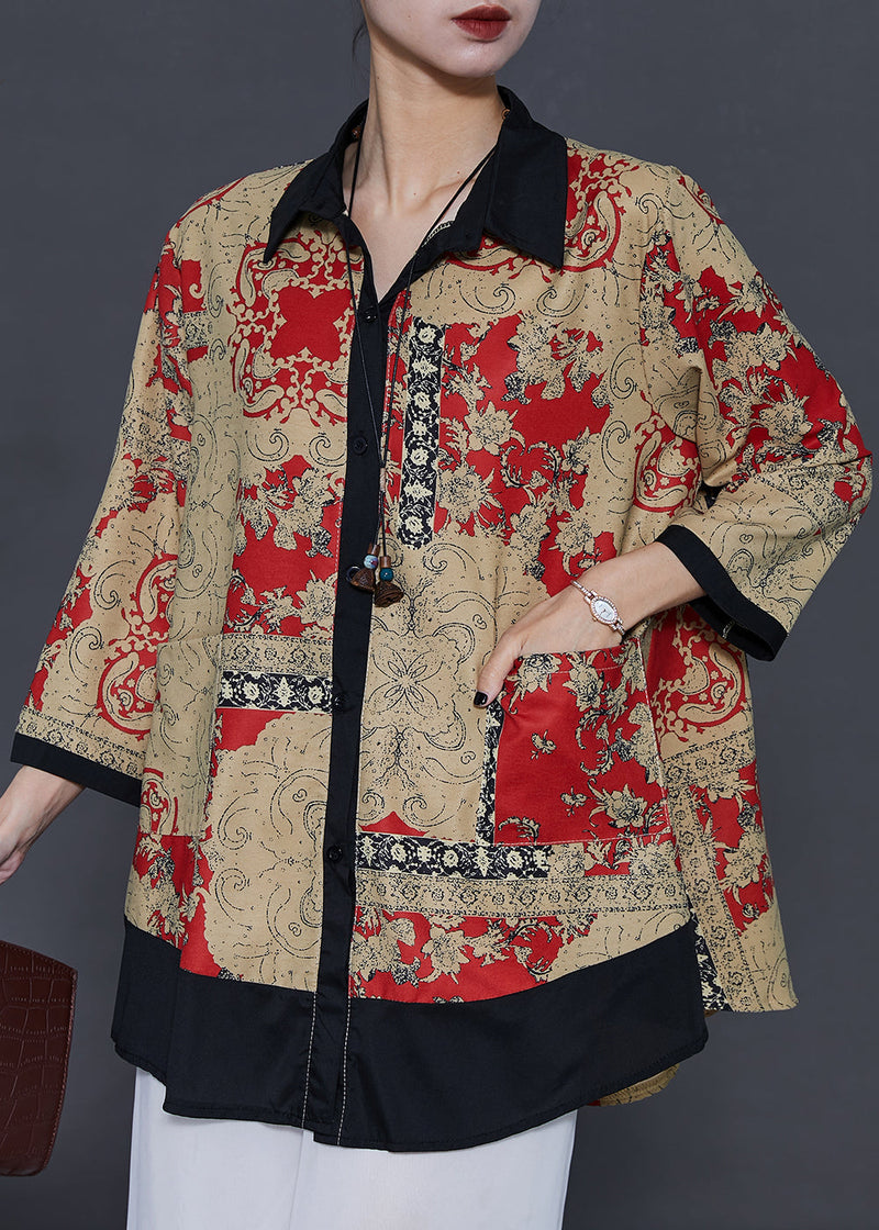 Yellow Oversized Patchwork Print Chiffon Shirt Spring
