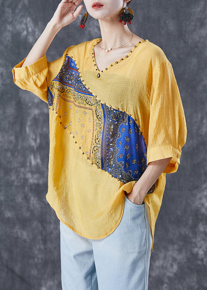 Yellow Oversized Patchwork Rivet Cotton Tank Summer