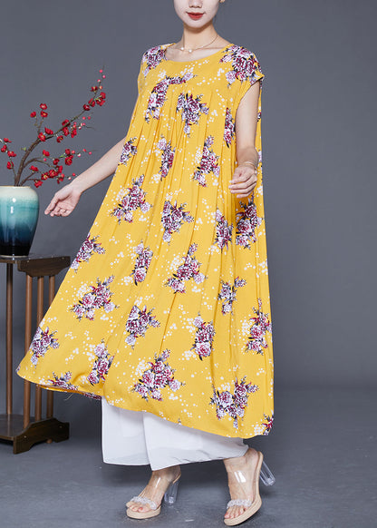 Yellow Oversized Print Cotton Party Dress Summer