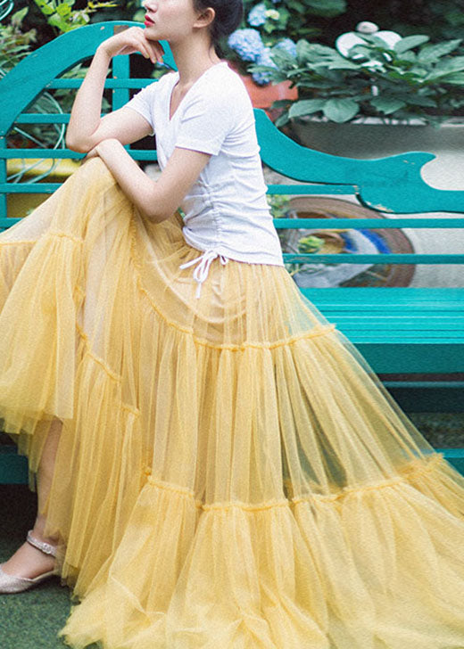 Yellow Ruffled Patchwork Tulle Skirts Spring