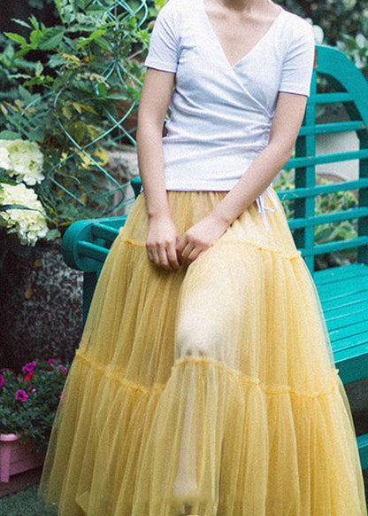Yellow Ruffled Patchwork Tulle Skirts Spring