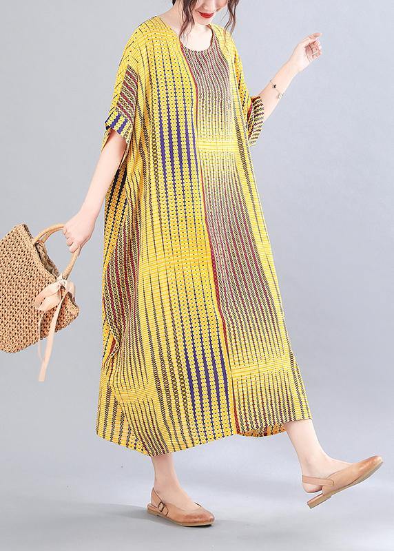 Yellow Striped Chiffon Oversize Summer Mid Dress