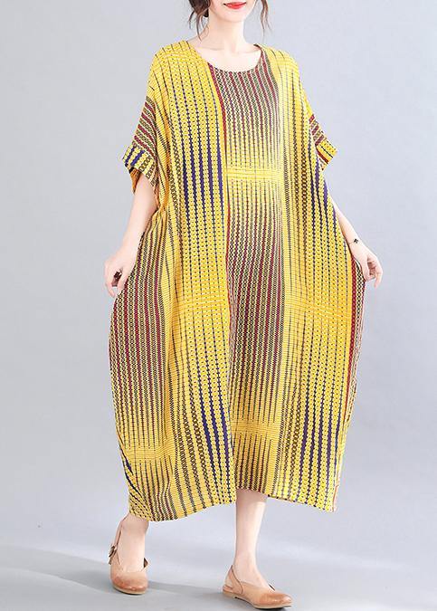 Yellow Striped Chiffon Oversize Summer Mid Dress