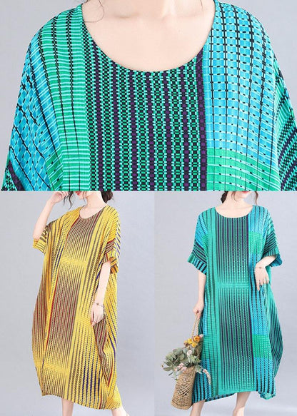 Yellow Striped Chiffon Oversize Summer Mid Dress