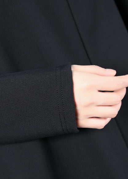 Black Cotton Clothes for Asymmetric Hem Oversized High Neck Tops