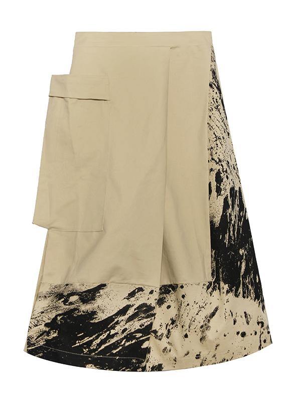 Black Print Cotton Skirt Pockets Short Dress