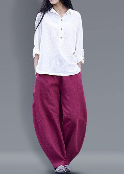 Harem Pants Cotton Work Outfits Burgundy Long Pants