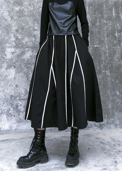 High Waist Cotton Asymmetric Striped Long Shirts Design Black Long Dresses