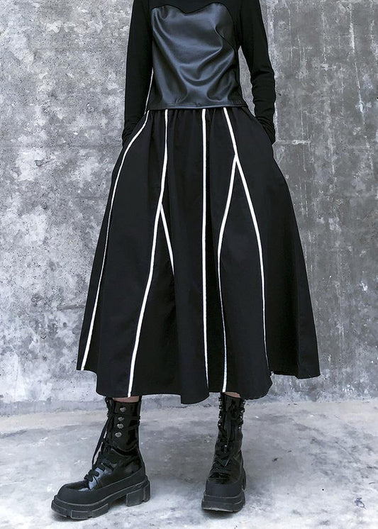 High Waist Cotton Asymmetric Striped Long Shirts Design Black Long Dresses