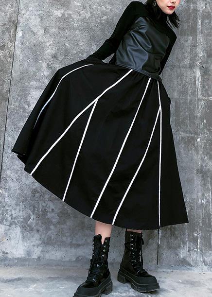 High Waist Cotton Asymmetric Striped Long Shirts Design Black Long Dresses