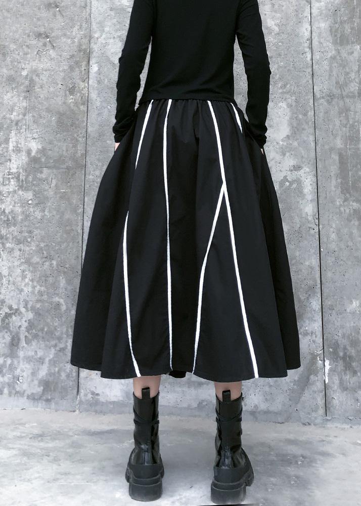 High Waist Cotton Asymmetric Striped Long Shirts Design Black Long Dresses