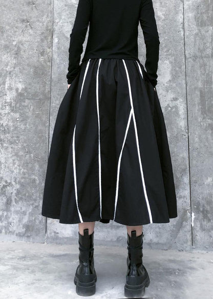 High Waist Cotton Asymmetric Striped Long Shirts Design Black Long Dresses