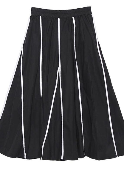 High Waist Cotton Asymmetric Striped Long Shirts Design Black Long Dresses
