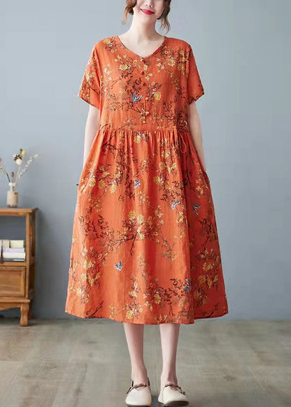 Yellow Leopard Print Bamboo Pockets Print O Neck Dress
